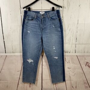 Pistola Side Stripe Button Fly Ankle Jeans Women 30 Straight Distressed Raw Hem